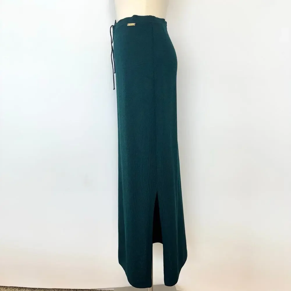 St. John Knit Maxi Skirt Side Slit Santana Wool Blend Dark Teal Green Size: M